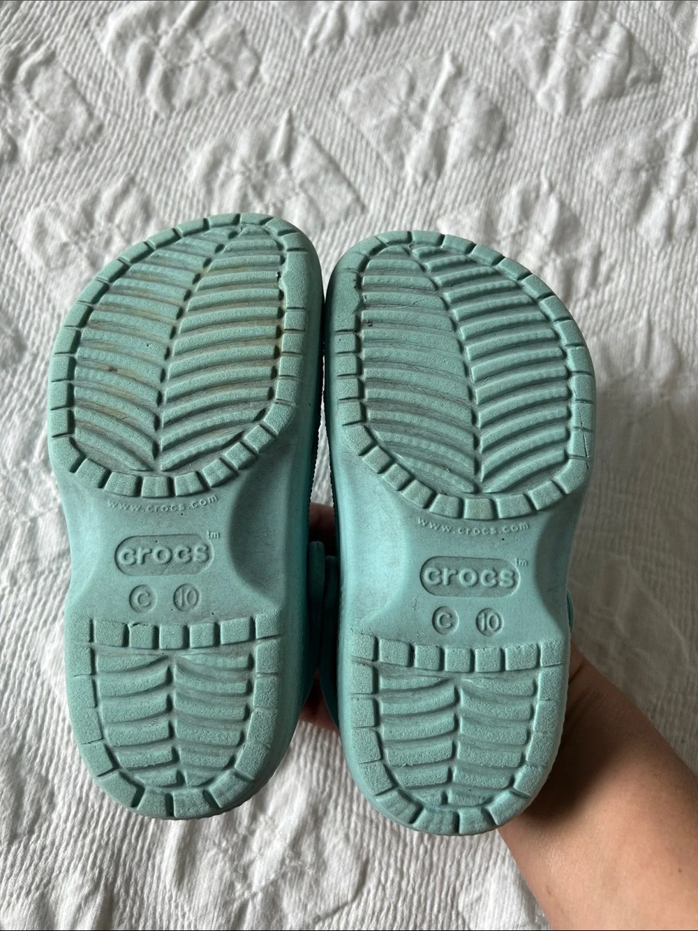Crocs Kids Light Blue Clog Sandals, Size C10.